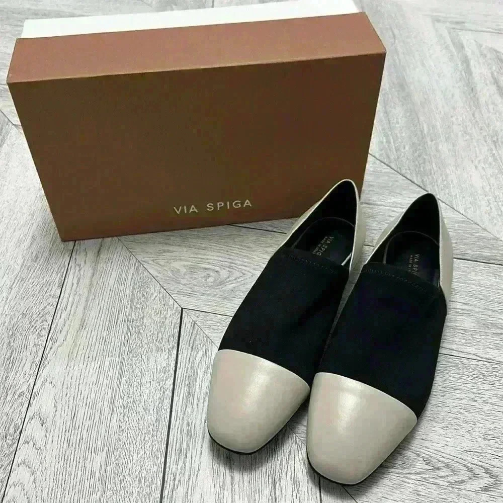 VIA SPIGA BLACK AND WHITE WOMENS FLAT SHOES MADE IN ITALY SIZE 9 US 39 EUR